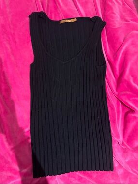 Belldini Black Ribbed Sleeveless Knit Sweater Tank Top Size Large